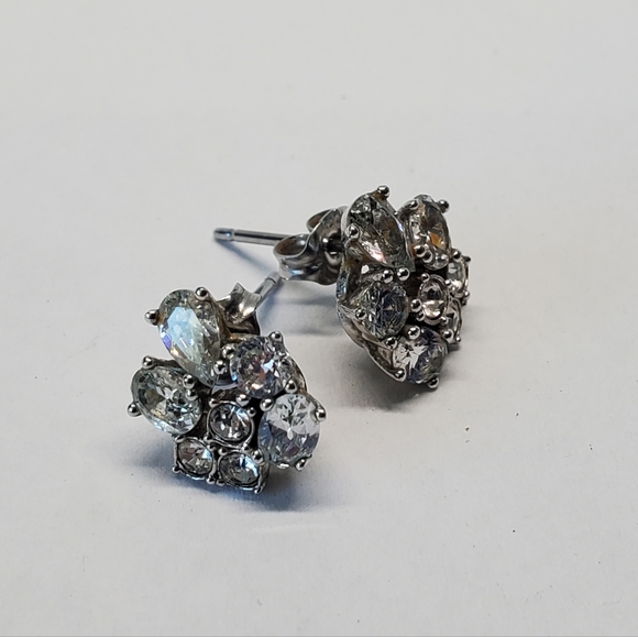 Nadri Rhodium Plated Crystal Cluster Stud Earrings - Picture 2 of 6